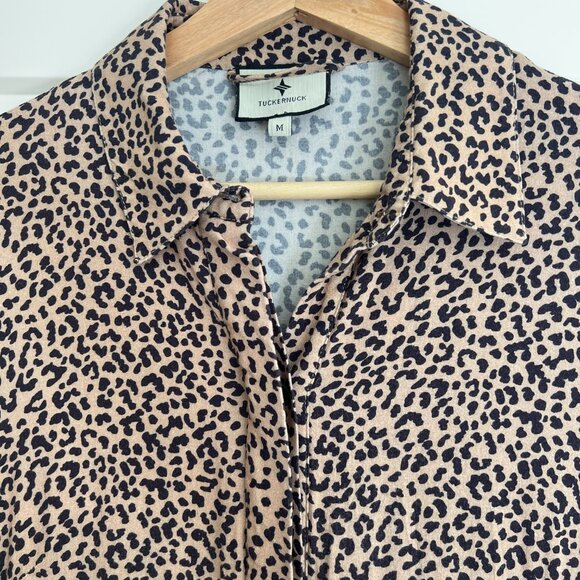 Tuckernuck | Aster Leopard Print Button Down Midi Shirt Dress Long Sleeve | M - Picture 15 of 16